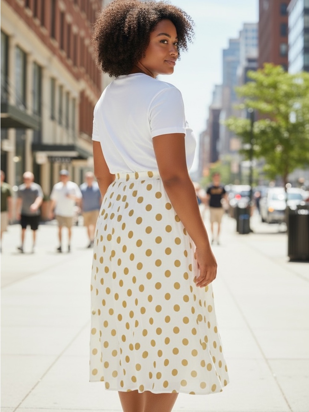 Polka Dot Skirt in White and Gold - Picture 3 of 11